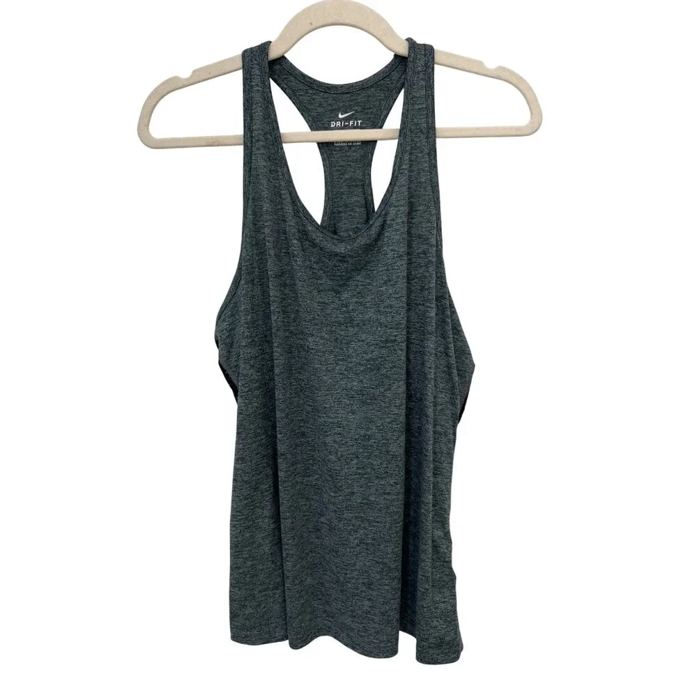 Nike Dri Fit Sleeveless Racerback Athletic Tank Top Womens XL Gray Black Fitness